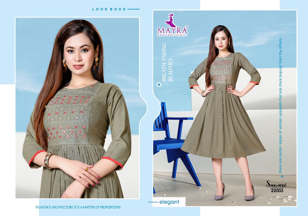 Mayra Sawari Fancy Ethnic Wear Rayon Anarkali Latest Kurti Collection